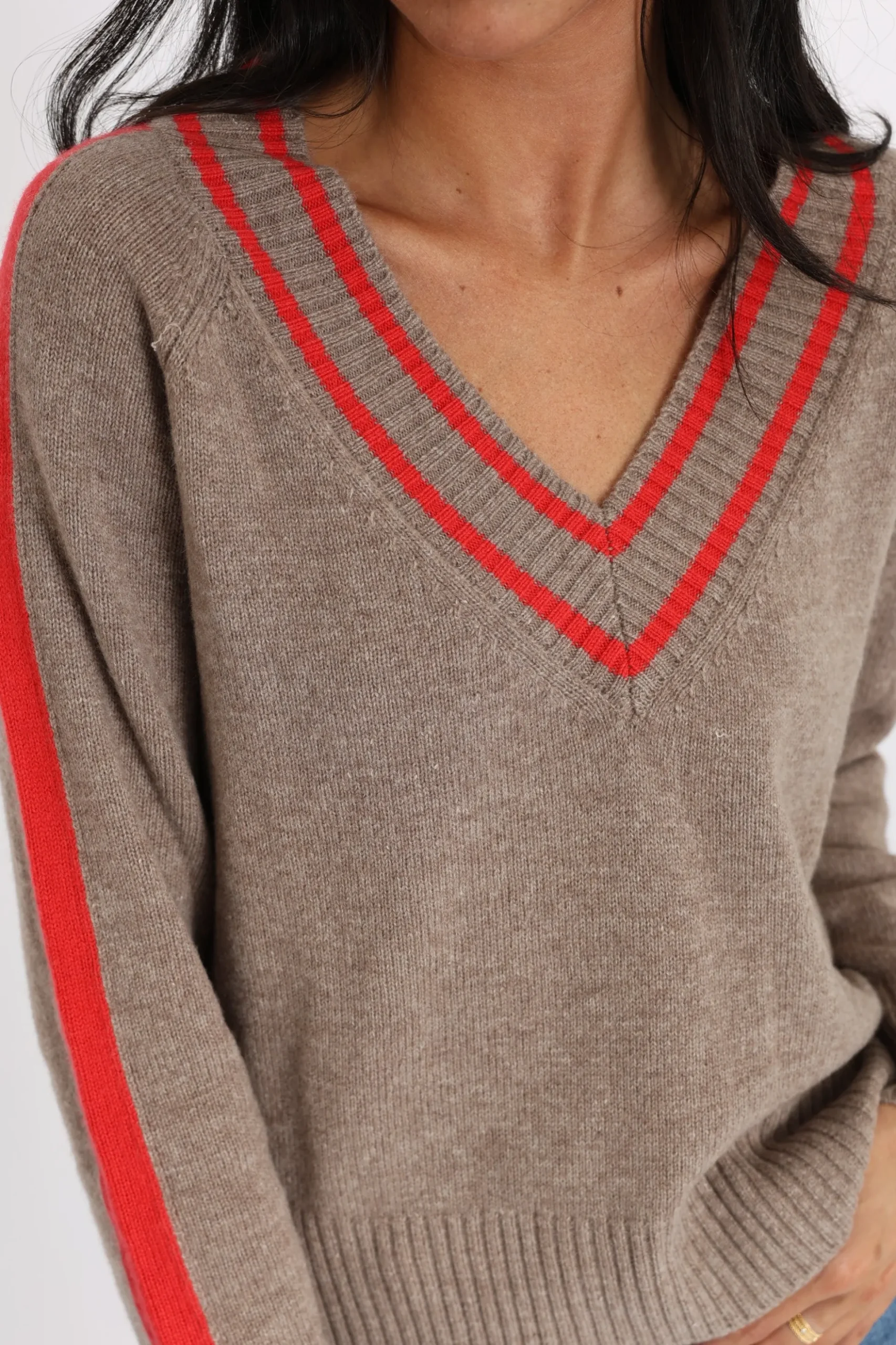 PULL COL V ASTRID BEIGE CHINÉ/ROUGE^KOOKAÏ Discount