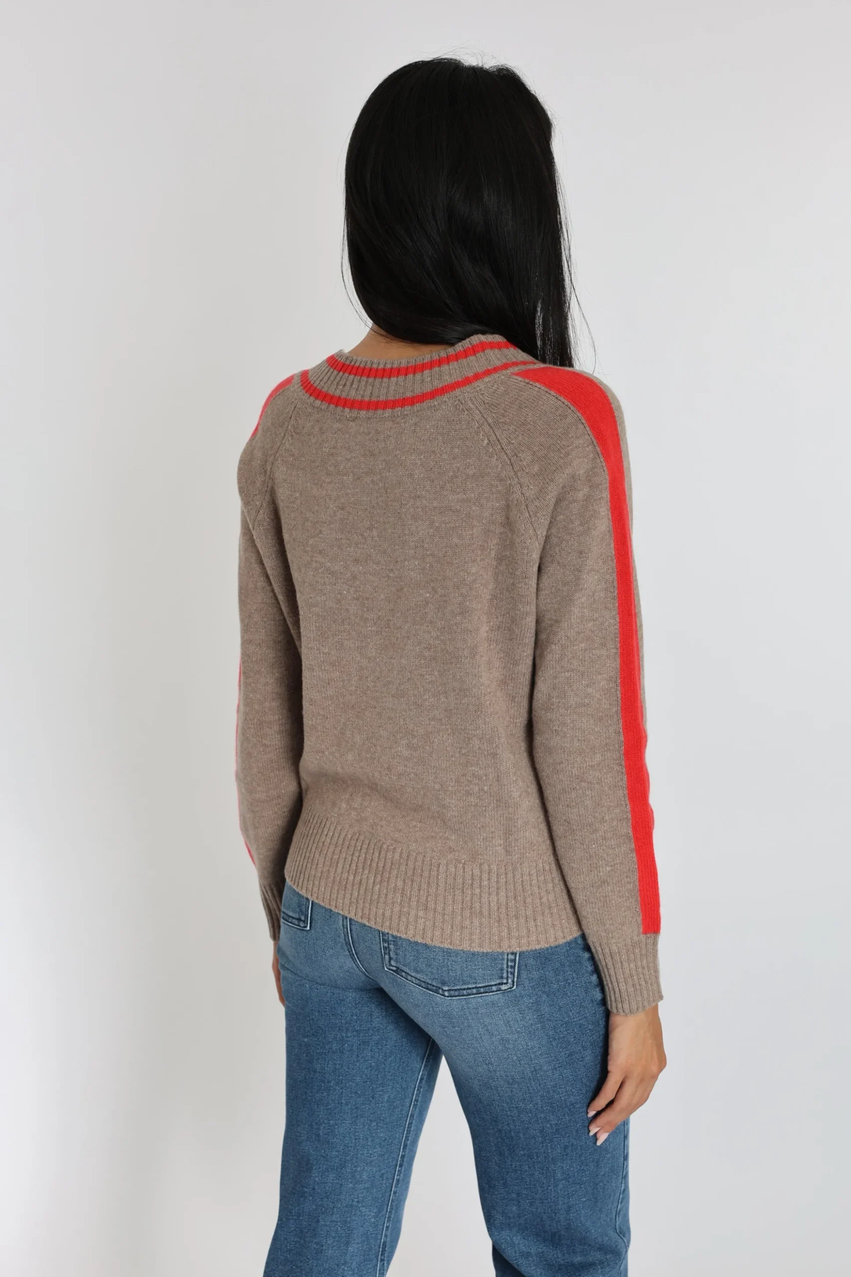 PULL COL V ASTRID BEIGE CHINÉ/ROUGE^KOOKAÏ Discount