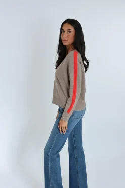 PULL COL V ASTRID BEIGE CHINÉ/ROUGE^KOOKAÏ Discount