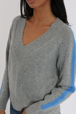 PULL COL V ASTRID GRIS CHINÉ/BLUE^KOOKAÏ Fashion