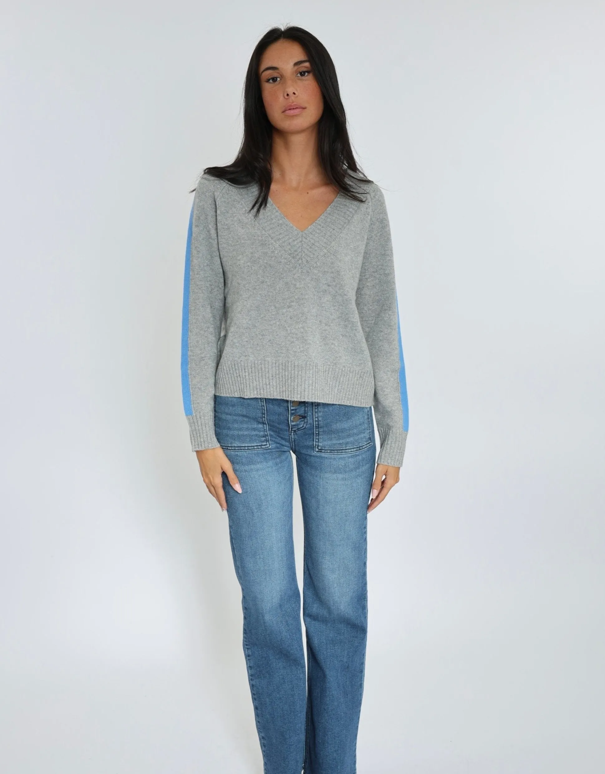 PULL COL V ASTRID GRIS CHINÉ/BLUE^KOOKAÏ Fashion